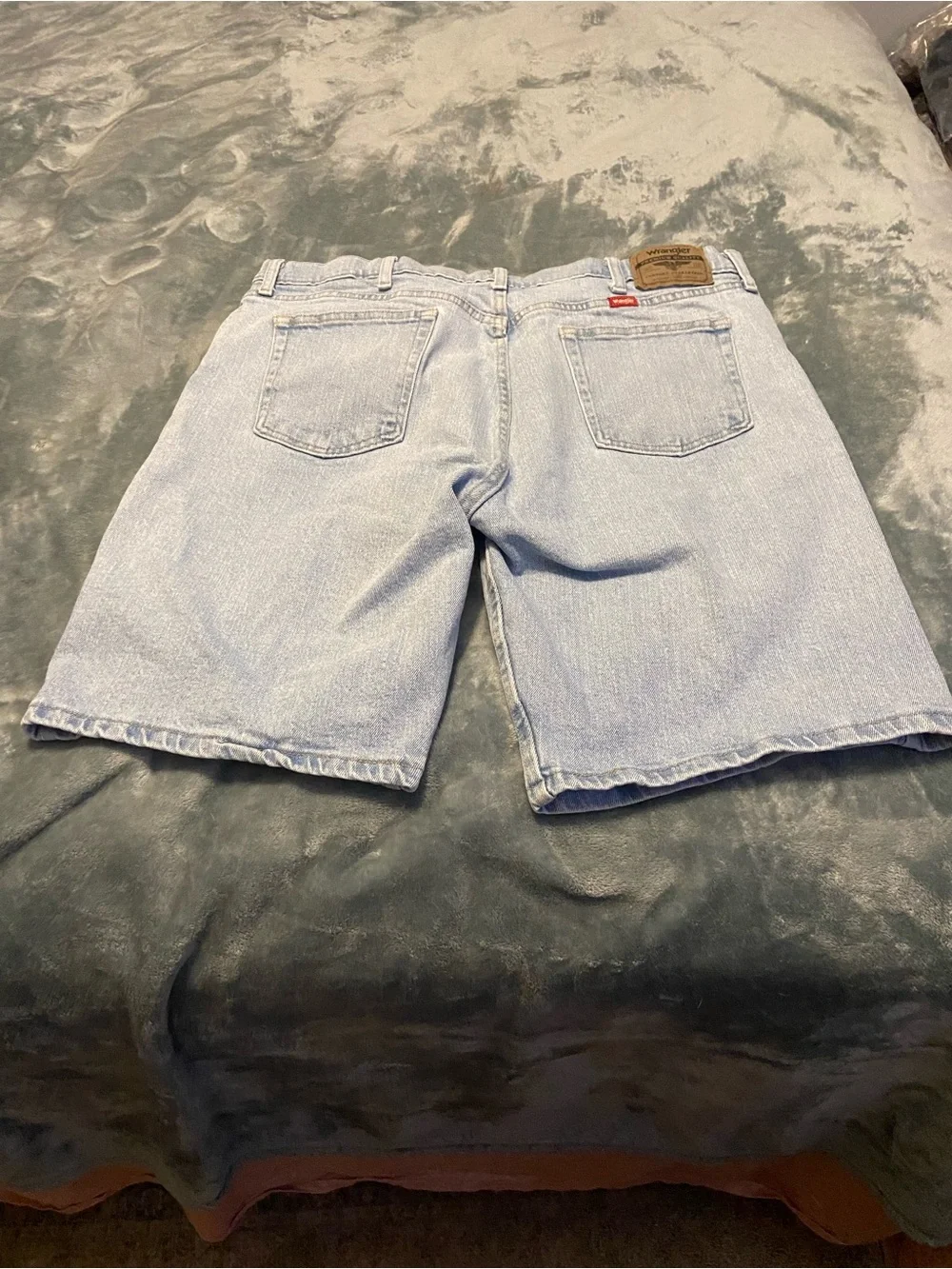 Wrangler Light Blue Denim Shorts with Orange Logo Tag